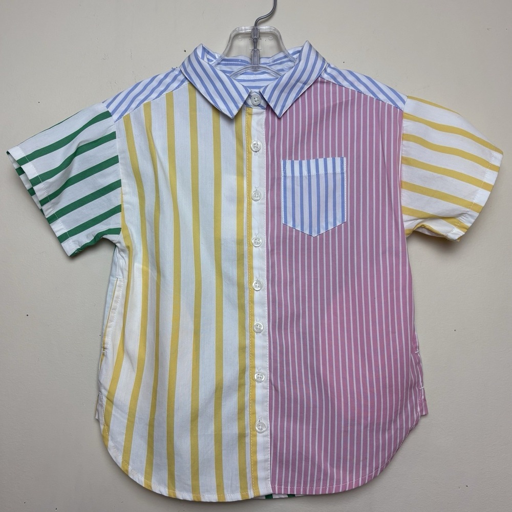 Baby Gap Girls 12-18 M Pastel Colorblock Stripe Short Sleeve Shirt Dress Pockets